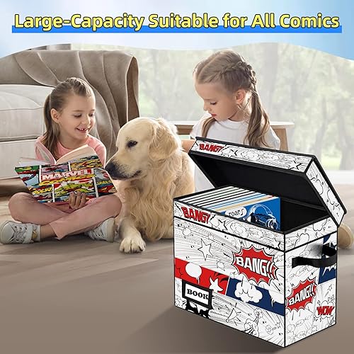 Miniatura 2 de Paquete de 2 cajas de almacenamiento de cómics, colección de 15.8 x 7.8 x 11.8 pulgadas, plegable con capacidad para 160-180 cómics organizador de