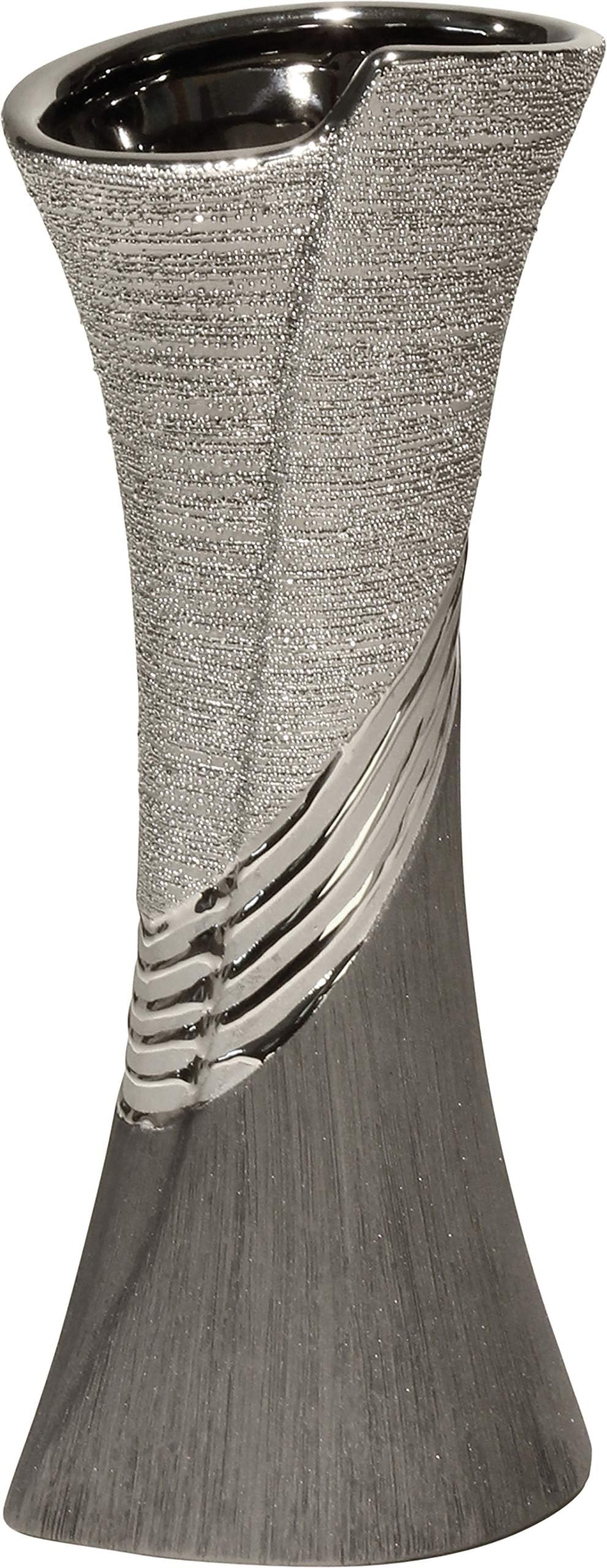 Gilde Modern Vase Ceramic Vase Table Vase Decorative Vase Vase Grey Silver with Reliefing, 13x38 cm