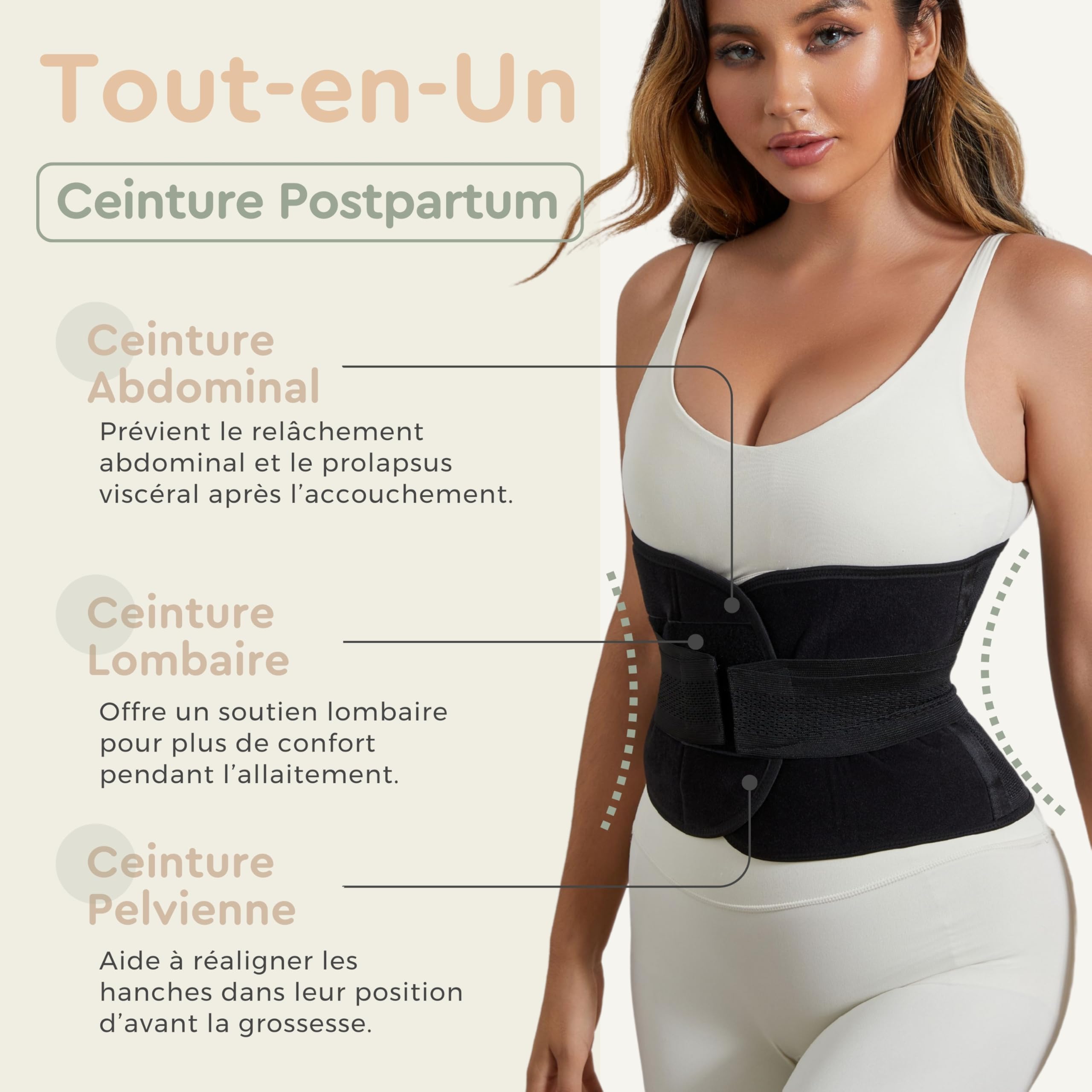 BellyHug – Ceinture Post Accouchement Gainante et Abdominale | Gaine Post Partum pour Femme – Soutien du Ventre, Taille et Bassin, Compression Ajustable (Noir, L)