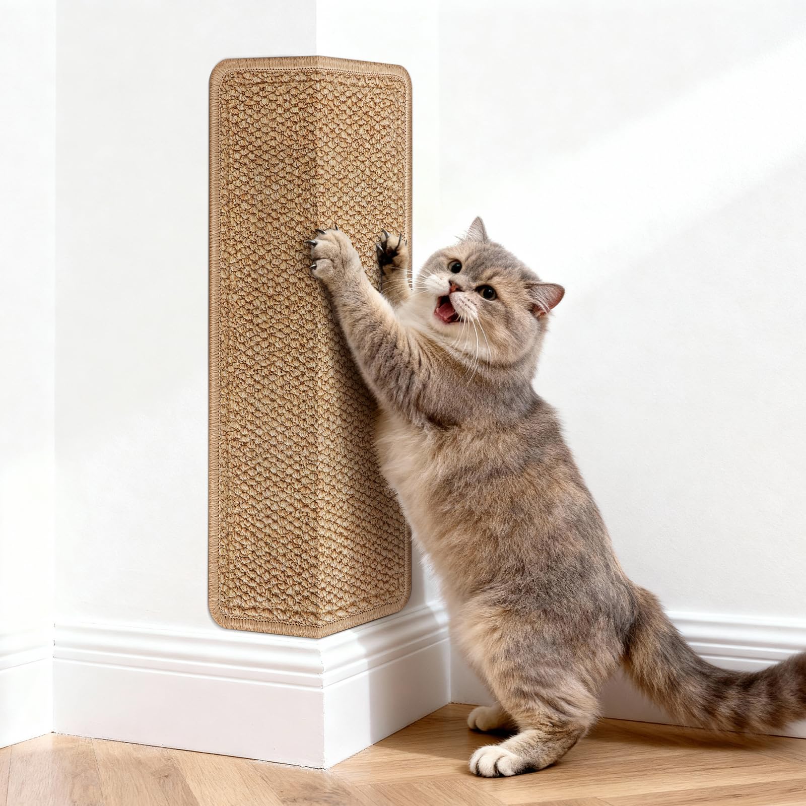 ENONCI Corner Cat Scratcher | Cat Scratchers Wall Mounted with Faux Sisal & Carpet Pad, 23.6x11.8 Inch Furniture Protector for Indoor Cats to Protect Couches & Walls​