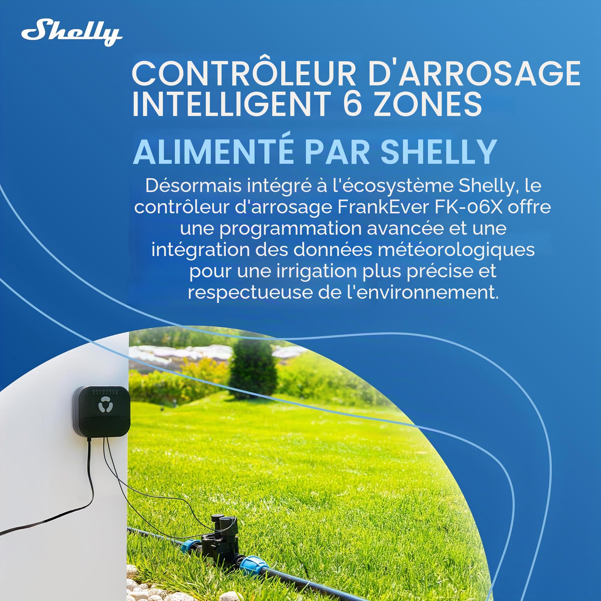 Shelly Europe FRANKEVER Sprinkler Controller FK-06X – Contrôleur d'irrigation de Jardin connecté Wi-FI, 6 Zones, Durée et débit d'arrosage réglables, Sorties 24 VAC, Shelly Smart Control app