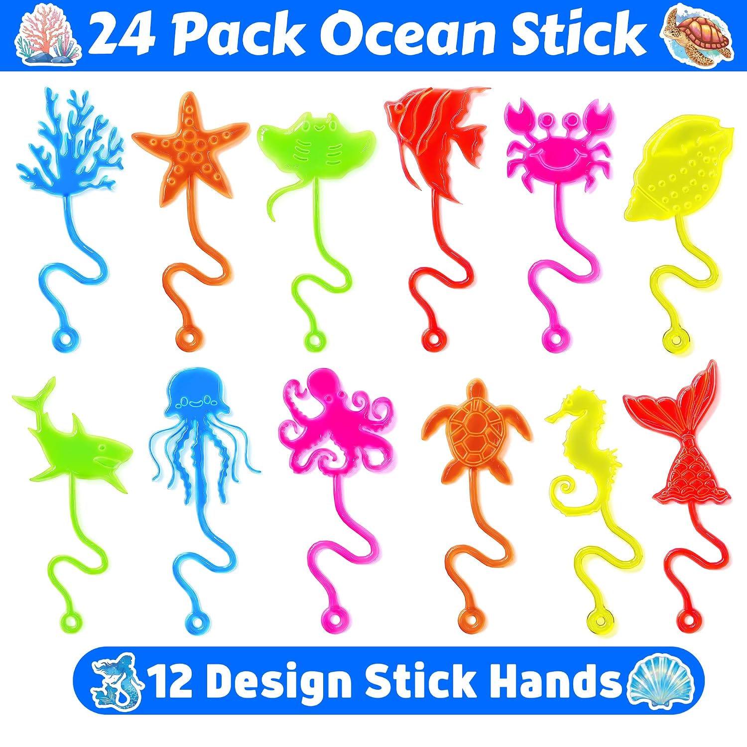 48 PCS Ocean Party Favors for Kids - 24 Temporary Tattoos & 24 Stick Hands image 3
