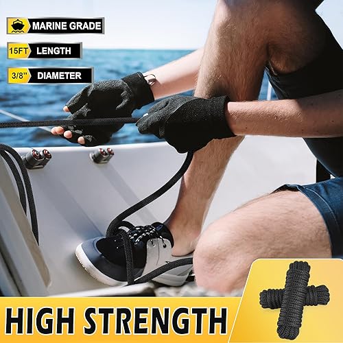 Vista 24 de AOLEBA Líneas de muelle de barco de 3/8 pulgadas x 15 pies para barcos, cuerda de nailon trenzado doble para barco, líneas de barco para Rojo