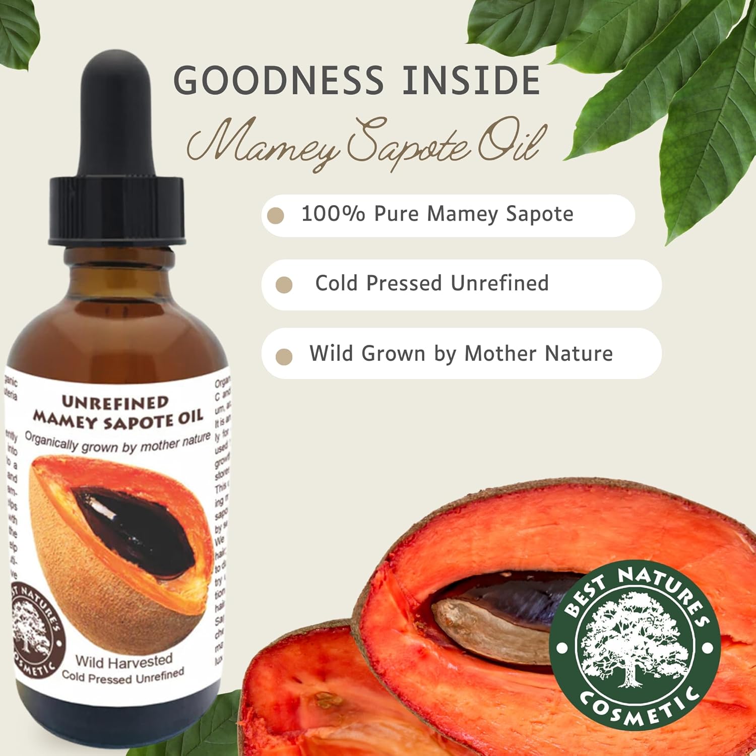 Best Nature's Cosmetics Mamey Sapote Oil Organic - revitalize dry skin and hair with deep moisture and frizz control. For curly, wavy hairs. 4 fl oz / 120ml