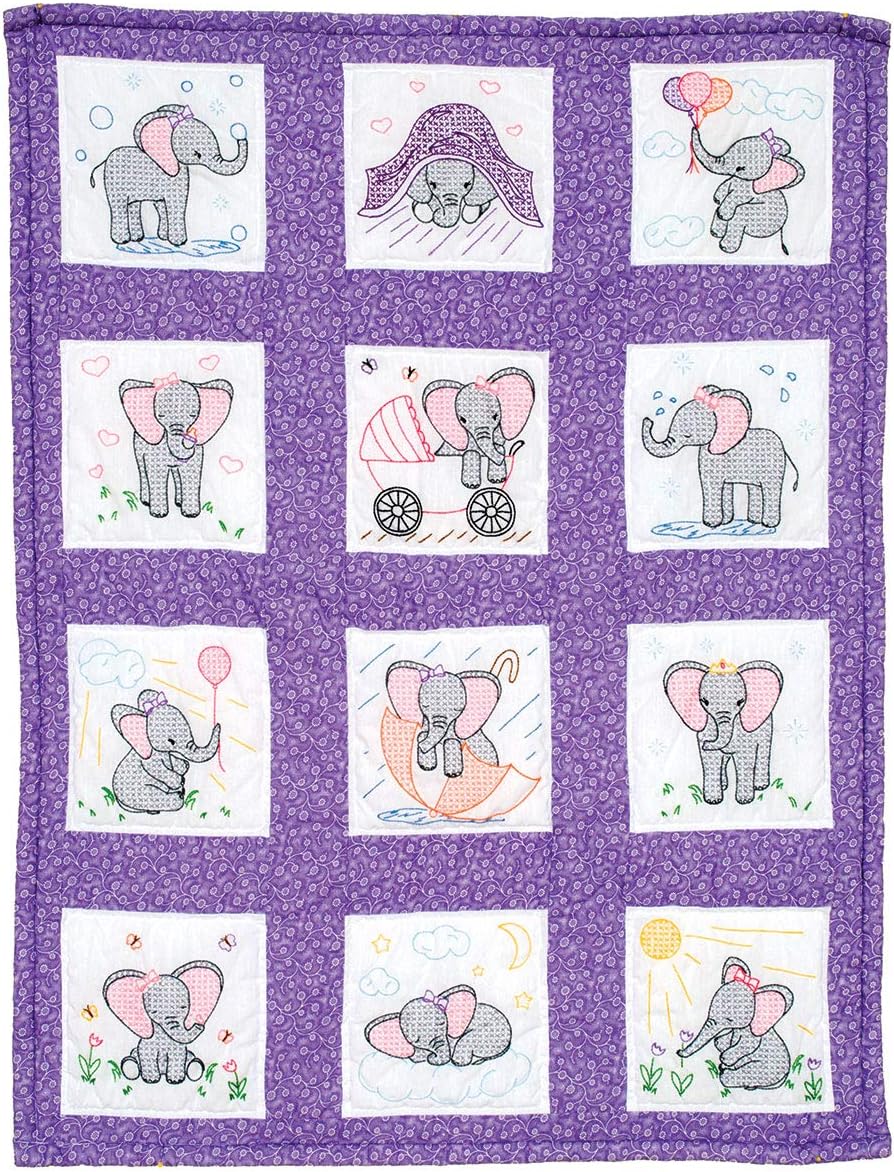 Elephants Hand Embroidery, White
