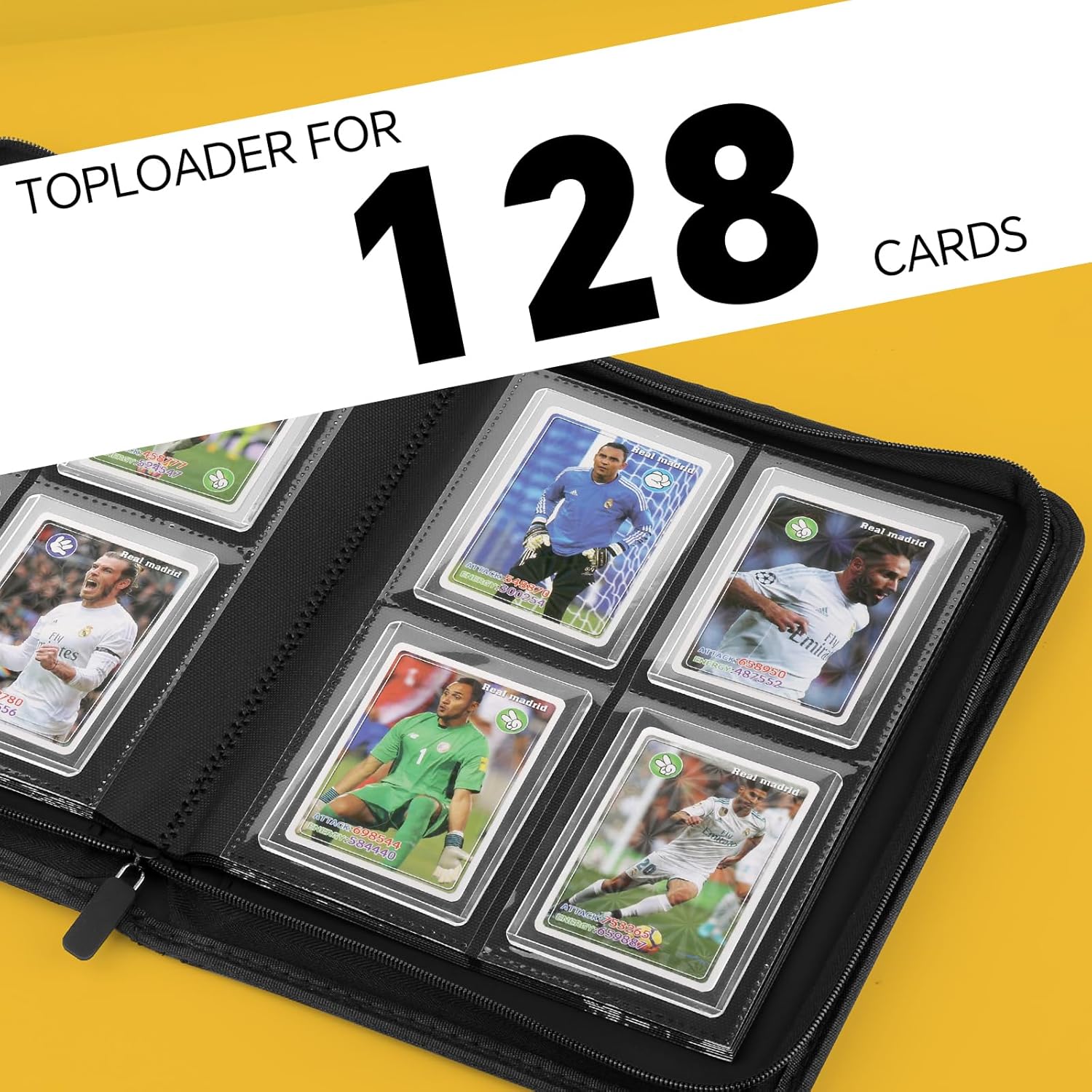Toploader Binder,Toploader Hard Cases, 4-Pocket Pages Sleeves Hold up 128 Cards.Toploader Card Binder with Sleeves for “3×4” rigid，Card Holder(Blackish Green)
