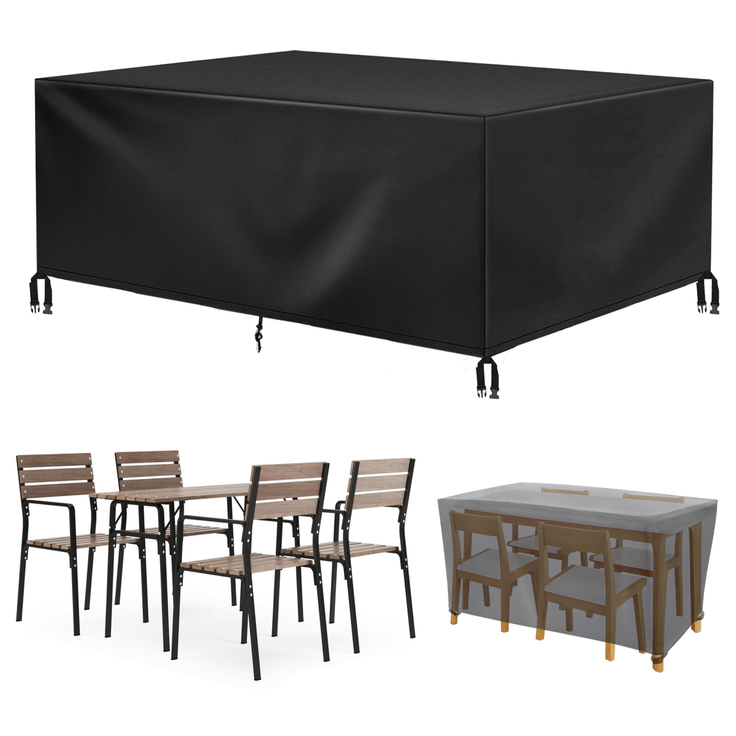 Coperture per Mobili da Giardino Copritavolo da Esterno Impermeabile 195x60x75cm/LxPxA Copertura Tavolo Esterno Mobili da Giardino, 420D Oxford Esterno Anti-UV Antivento Mobili Esterno Copritavolo