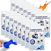 DIDISHU 15 Pack Extra Thick 9x12 ft Plastic Drop Cloths for Painting - Waterproof Painters Sheeting & Furniture Covers