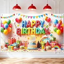 Mocsicka Happy Birthday Backdrop Banner Colorful Happy Birthday Party Decorations Background for Kids Birthdays Party Indoor Outdoor Decorations 6x3.6ft