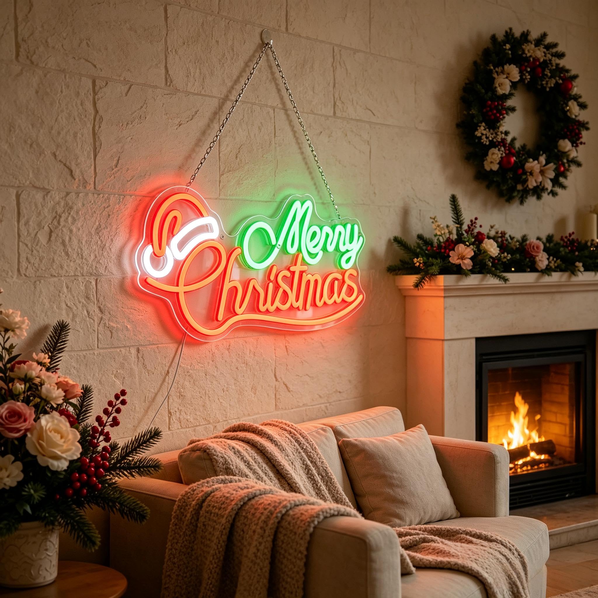 Insegna al neon con scritta "Merry Christmas", luce notturna a LED dimmerabile per casa, ufficio, bar, decorazione per feste, regalo di compleanno e Natale per la famiglia