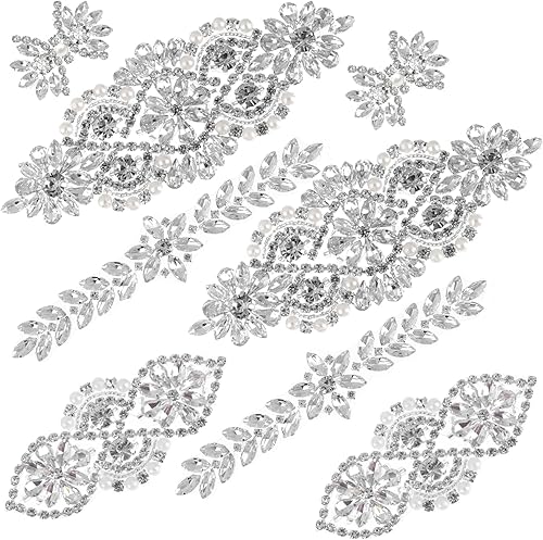 8 piezas de apliques de diamantes de imitación de cristal plateados para planchar con apliques de fijación en caliente para vestido de novia vestido