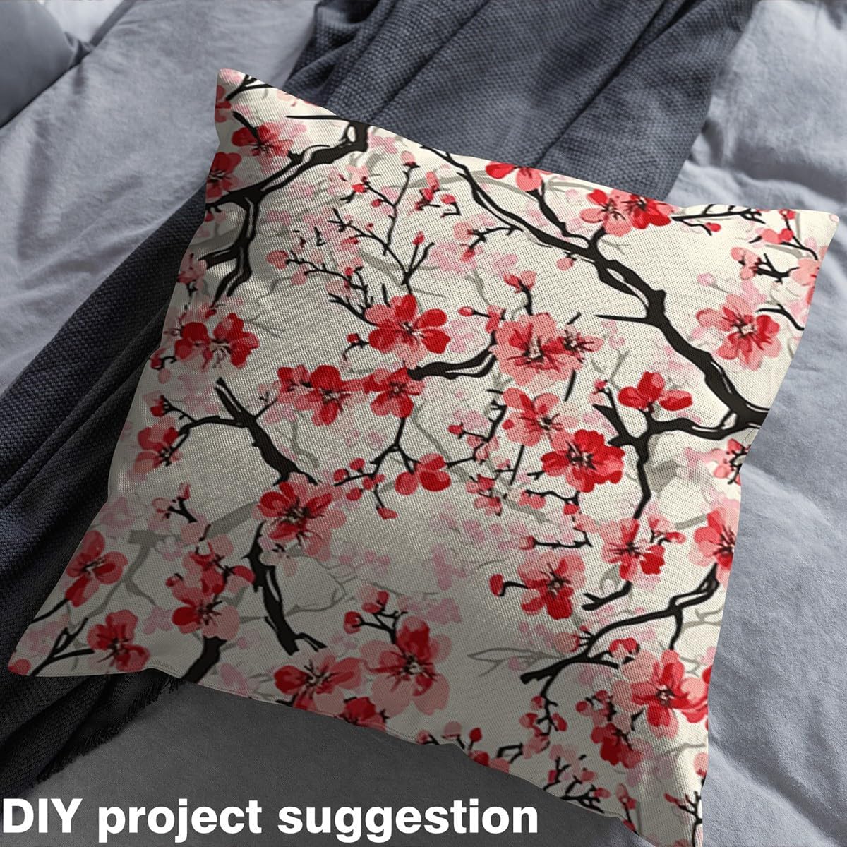 Feelyou Cherry Blossom Fabric by The Yard, Vivid Japanese Flowers Upholstery Fabric for Chairs, Spring Flower Garden Decorative Fabric for Upholstery and Home DIY Projects, 2 Yard, Red