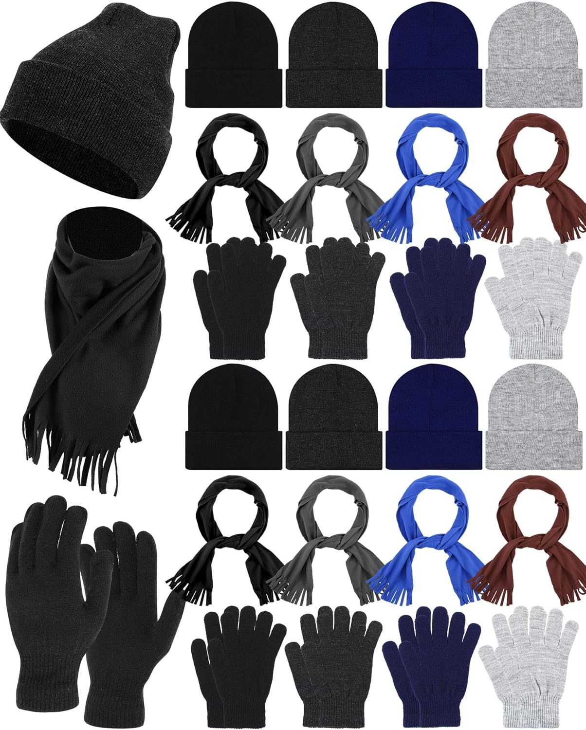 Liitrsh Winter Hat Scarf Gloves Set Warm Scarves Glove Bulk Knit Beanies for Women Men Donation Homeless Care Supplies