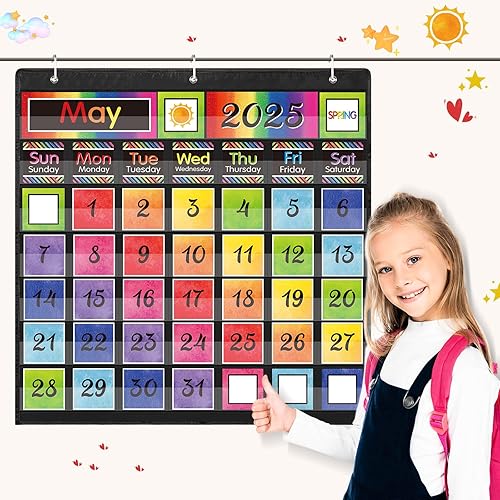 Miniatura 5 de Fulmoon Calendario de aula, juego de tablones de anuncios con calendario y tablón de anuncios con bolsillo para estaciones, festival, fecha, bolsa