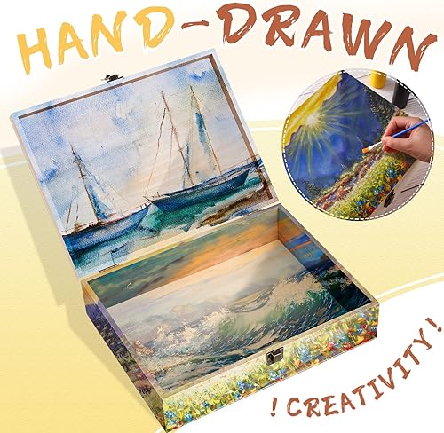 Miniatura 2 de Yookeer Caja de madera rectangular de 4 piezas sin terminar con tapa con bisagras y cierre frontal, caja de almacenamiento de madera, caja de