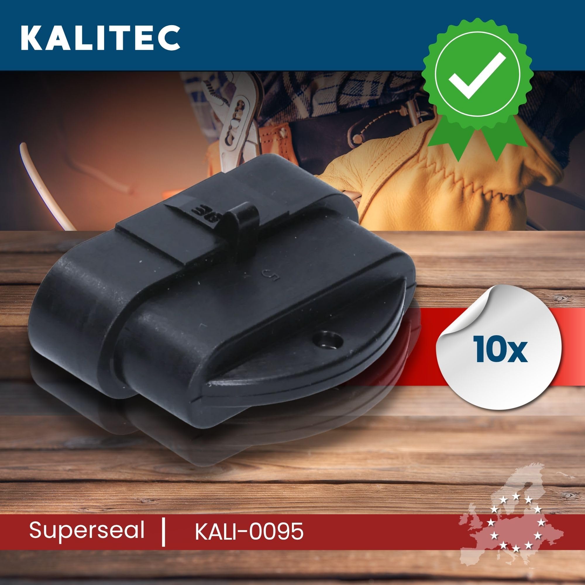 Kalitec 10x Superseal Blindstecker 5-polig - IP67 Wasserdicht - PA6 | Blindkappe mit Kontaktverriegelung - Schutzkappe für Buchsengehäuse - Schutz vor Benzin, Öl & Ozon - Kfz & Industrie