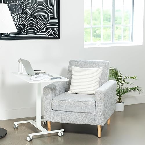 Miniatura 9 de VIVO Carro móvil para portátil de 28 pulgadas, estación de trabajo de escritorio rodante pequeña con altura ajustable, ruedas de bloqueo, blanco,