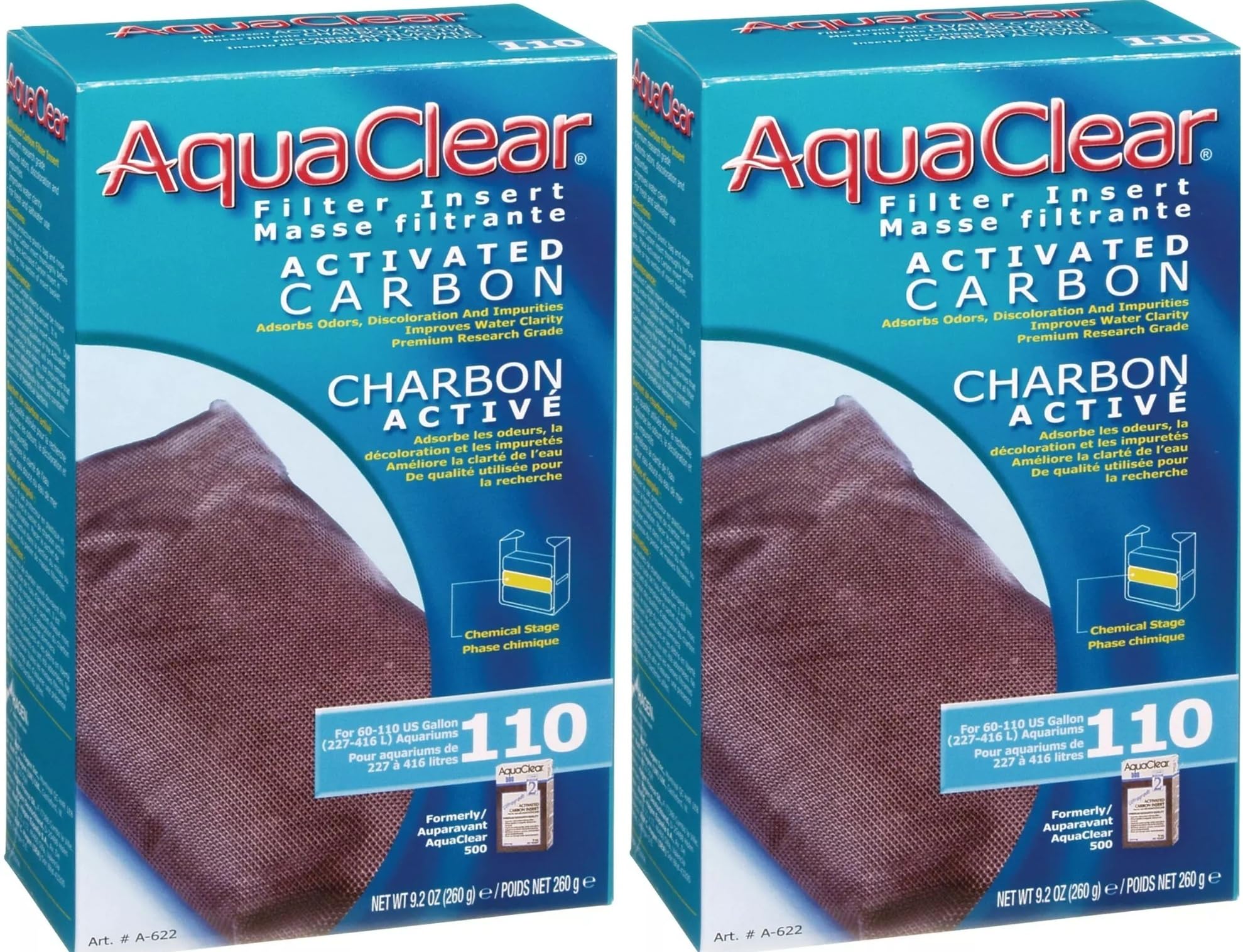 AquaClear Fluval 110 - Medios de carbón activado para filtro de acuario Aqua Clear AC110 para colgar en la parte posterior (2 individuales AC110 carbono)