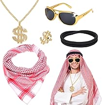 XEPST 5 Pieces Arab Costume Accessories Set with Keffiyeh Head Wrap Scarf, Black Arab Headband, Muslim Arab Costume for Men, Halloween Cosplay Carnival
