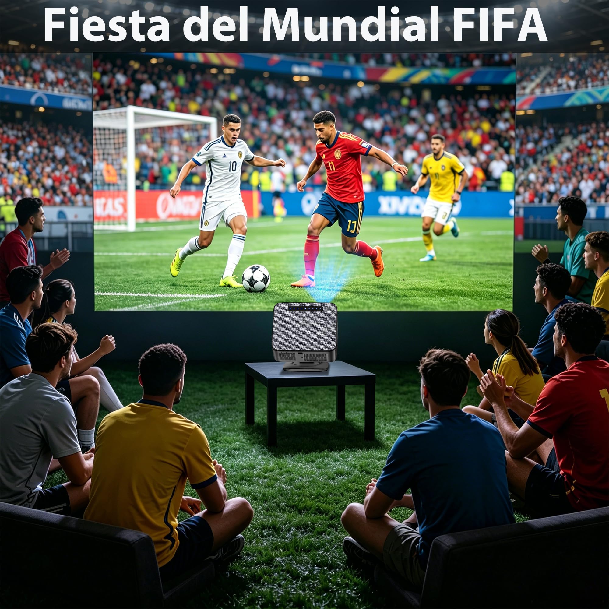 Proyector 4K 【FIFA World Cup/1500 ANSI/Google TV】 XIWBSY Proyector Bluetooth Portatil 38000 Lúmenes, Gira 360 °, Official Apps, Control por Voz, 1080P FHD, Proyectores Video Cine En Casa/Exterior
