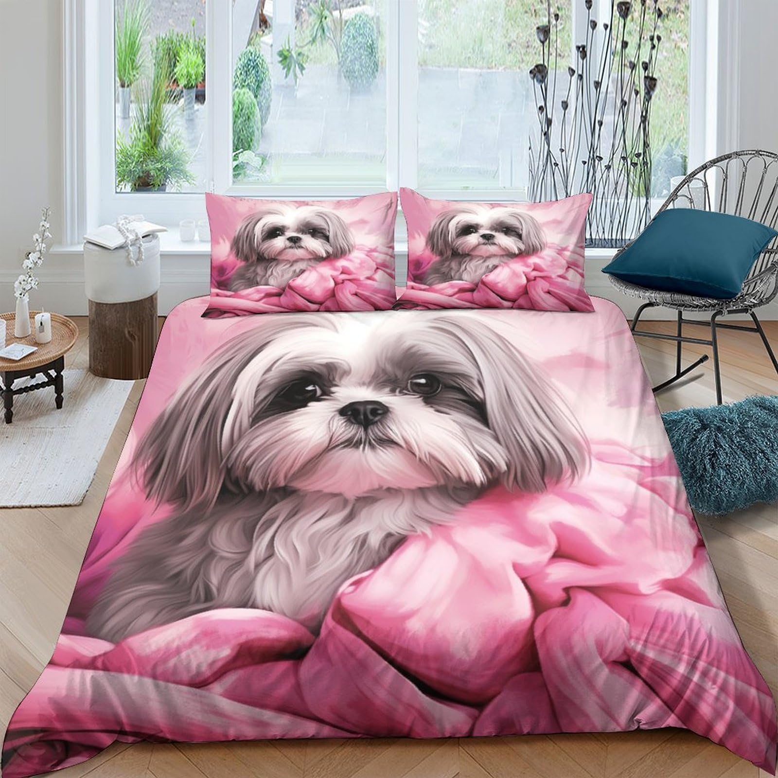 JALYKA Shih Tzu 3D Printed Quilt Cover 3 Pieces Bed Duvet Set Soft Microfiber with Zipper Closure，Pillowcases for Teens And Adults Double（200x200cm）