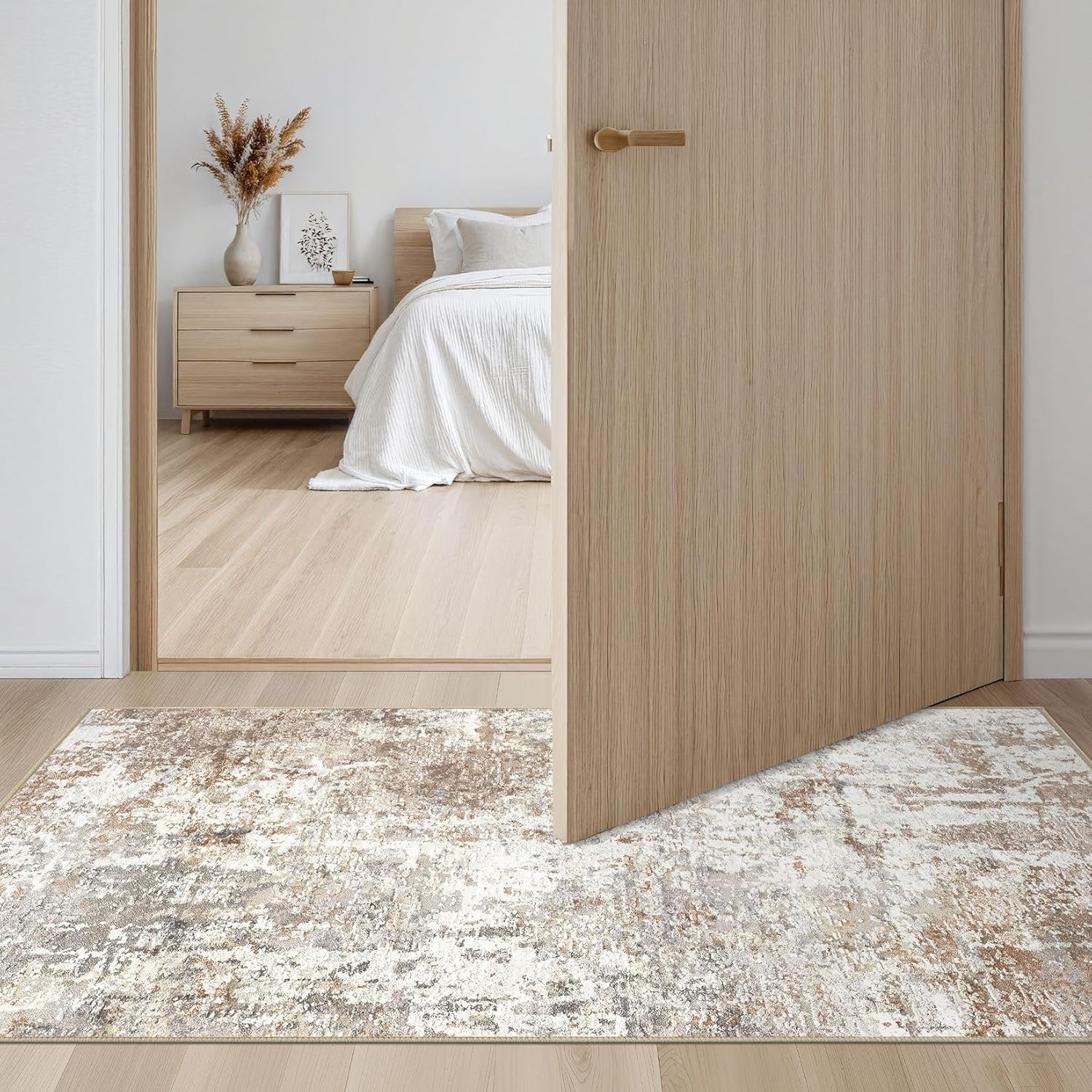 2x4 Rug Washable Runner Rug: Small Abstract Modern Non-Slip Soft Accent Doormat Stain Resistant Floor Throw Mat for Entryway Kitchen Bedroom Nursery Entry Dorm- Brown