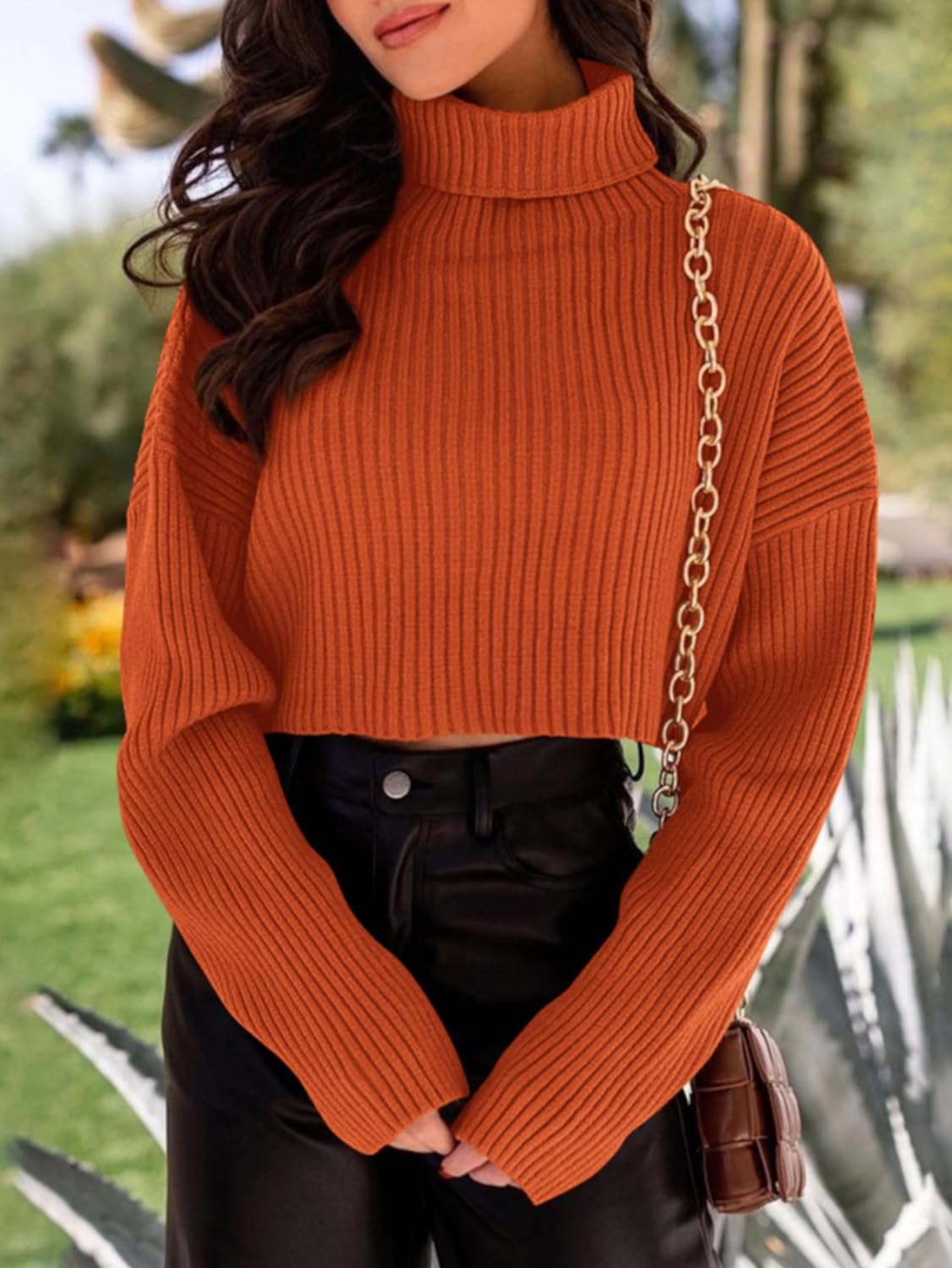 PRETTYGARDEN Women's 2026 Spring Fall Winter Turtleneck Cropped Sweater Causal Ribbed Knit Long Sleeve Pullover Jumper Tops - Image 8