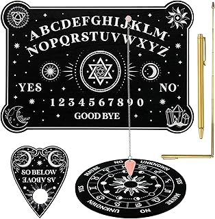 Copper Dowsing Rods, Dowsing Pendulum Board Kit 3 Wood Spirit Board Talking Board 2 Retractable Paranormal Divining Rods 1 Crystal Pendulum Pendant for Ghost Hunting, Energy Healing, Divining Water