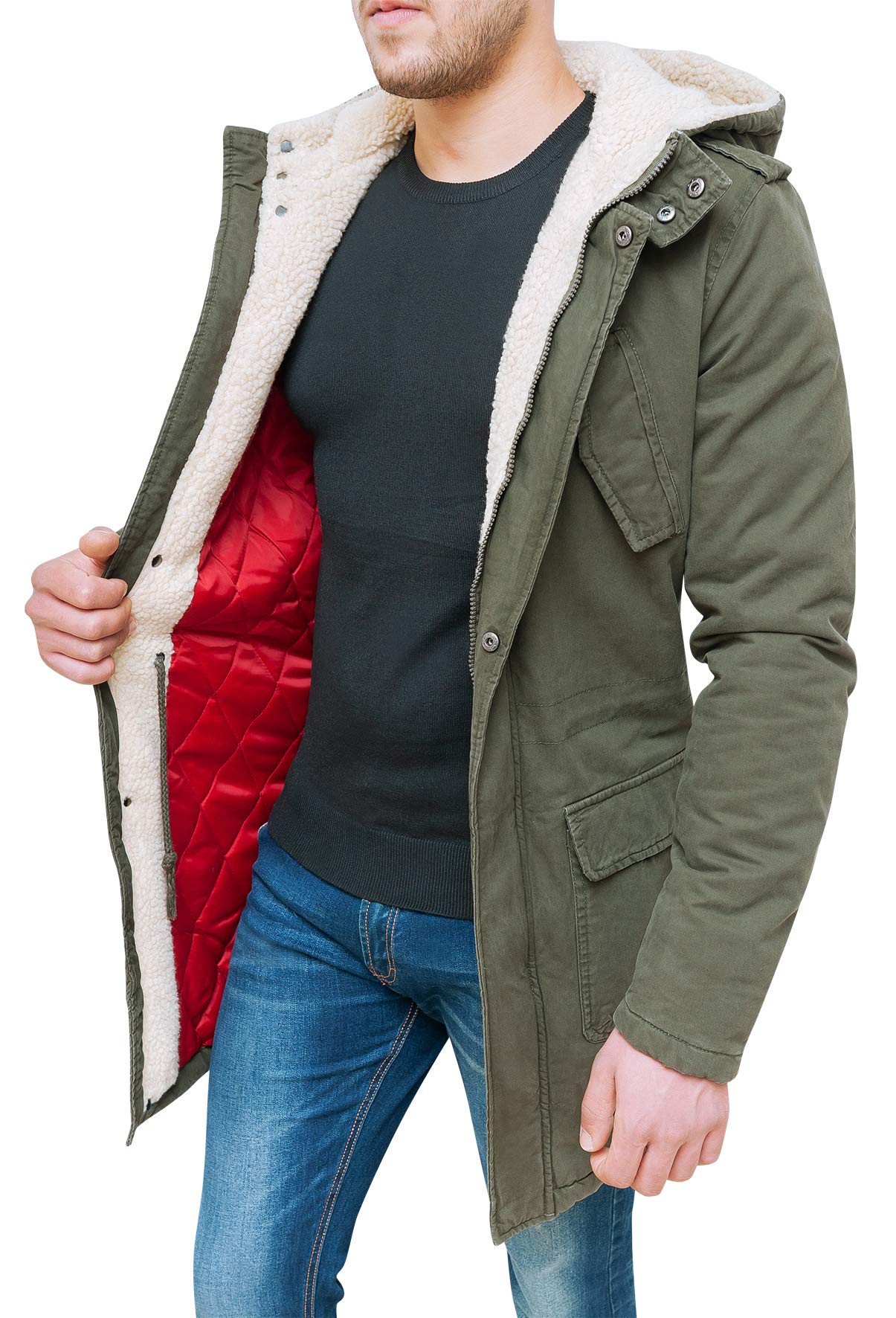 Evoga Giaccone Parka Uomo Verde Militare Casual Invernale