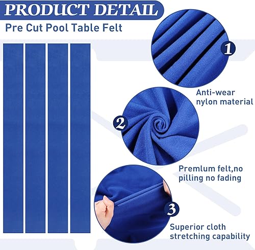 Miniatura 3 de Mixweer Paño de billar para mesa de billar de 8 pies precortado, protector de billar de fieltro con 6 tiras de tela y 6 protectores de goma para