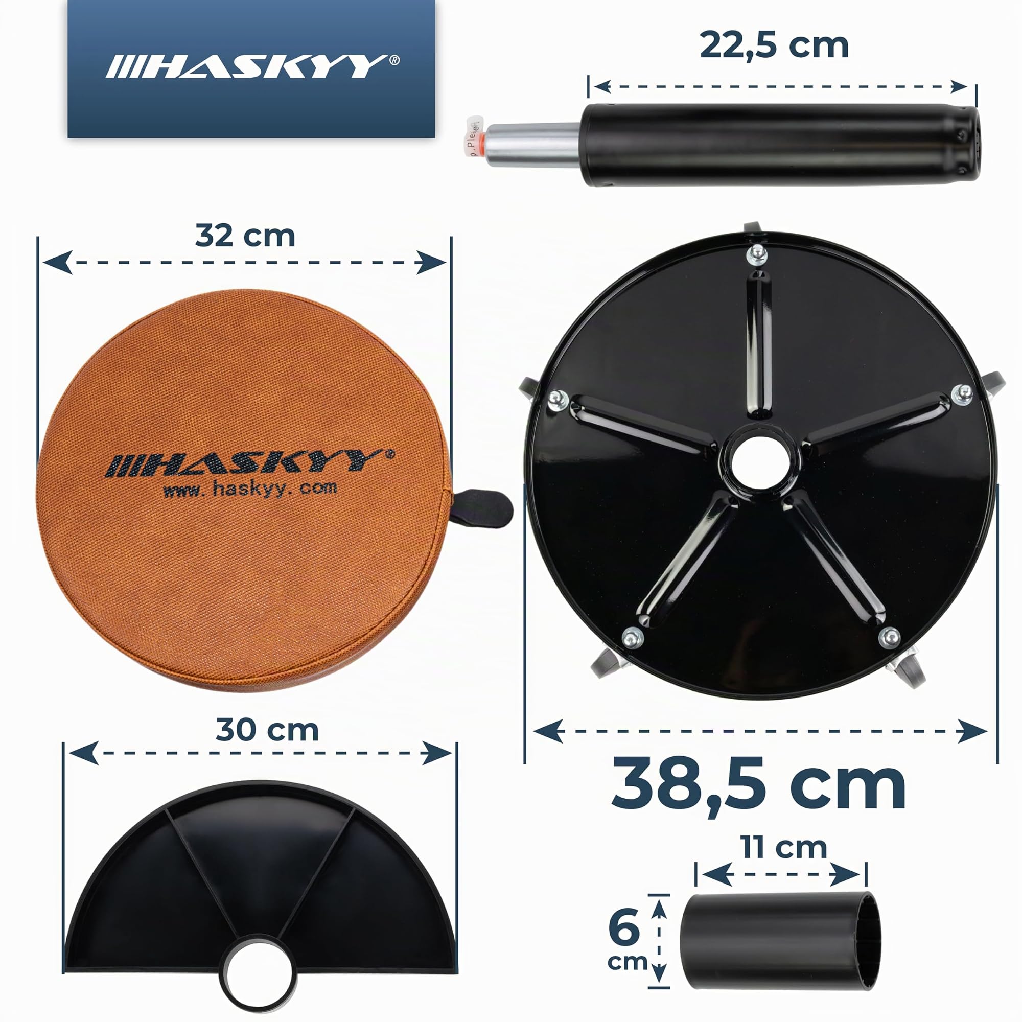 HASKYY - Taburete de Taller con Ruedas, Altura 430-580 mm, diámetro 40 cm, Revestimiento de Gel, para Taller, 135 kg, 2 estantes