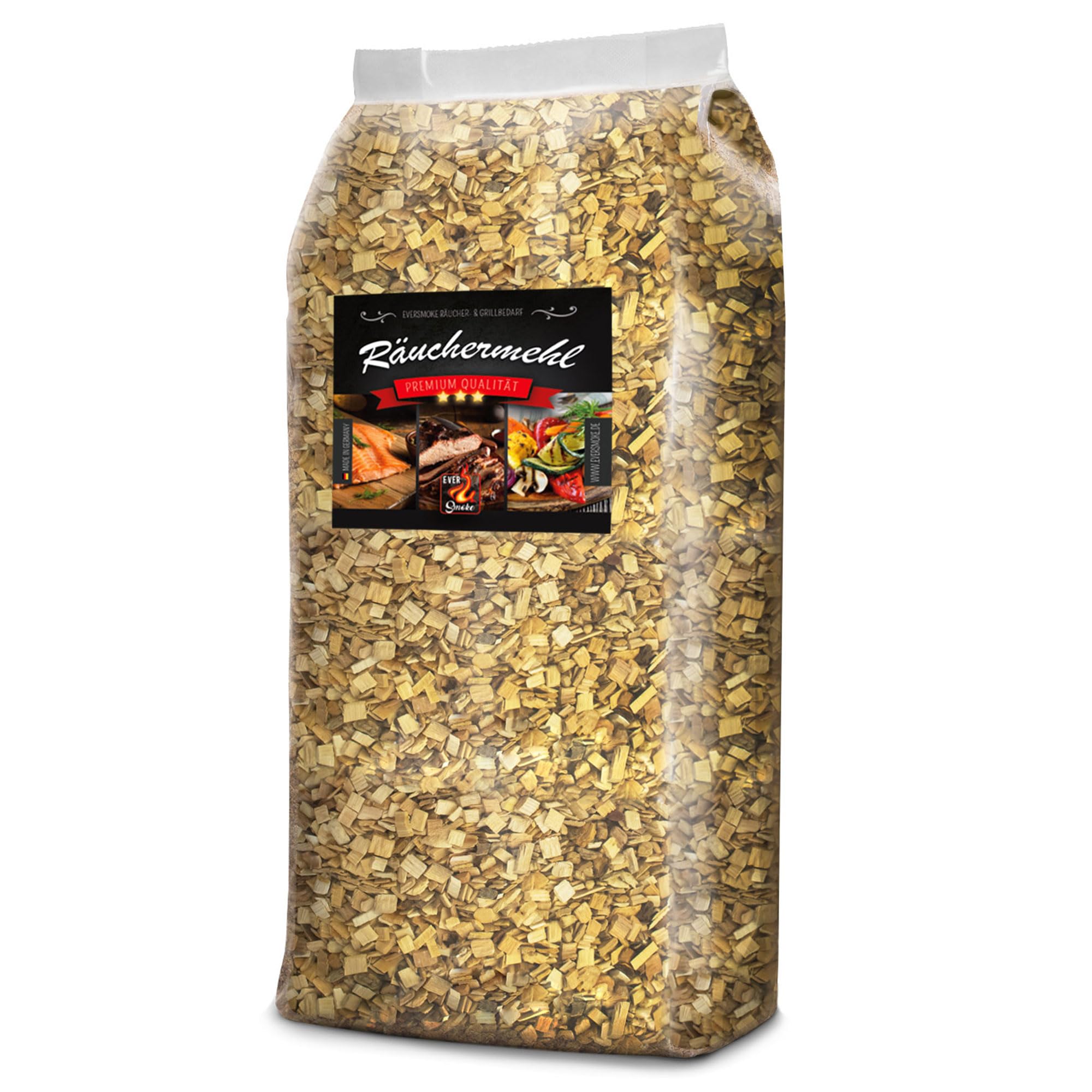 EVERSMOKE Premium Räuchermehl & Räucherchips aus Buche - 15kg - Verschiedene Körnung - zum Heißräuchern und Kalträuchern, Smoken, Grillen, Räuchern & BBQ (Chips 10,0-20,0mm)