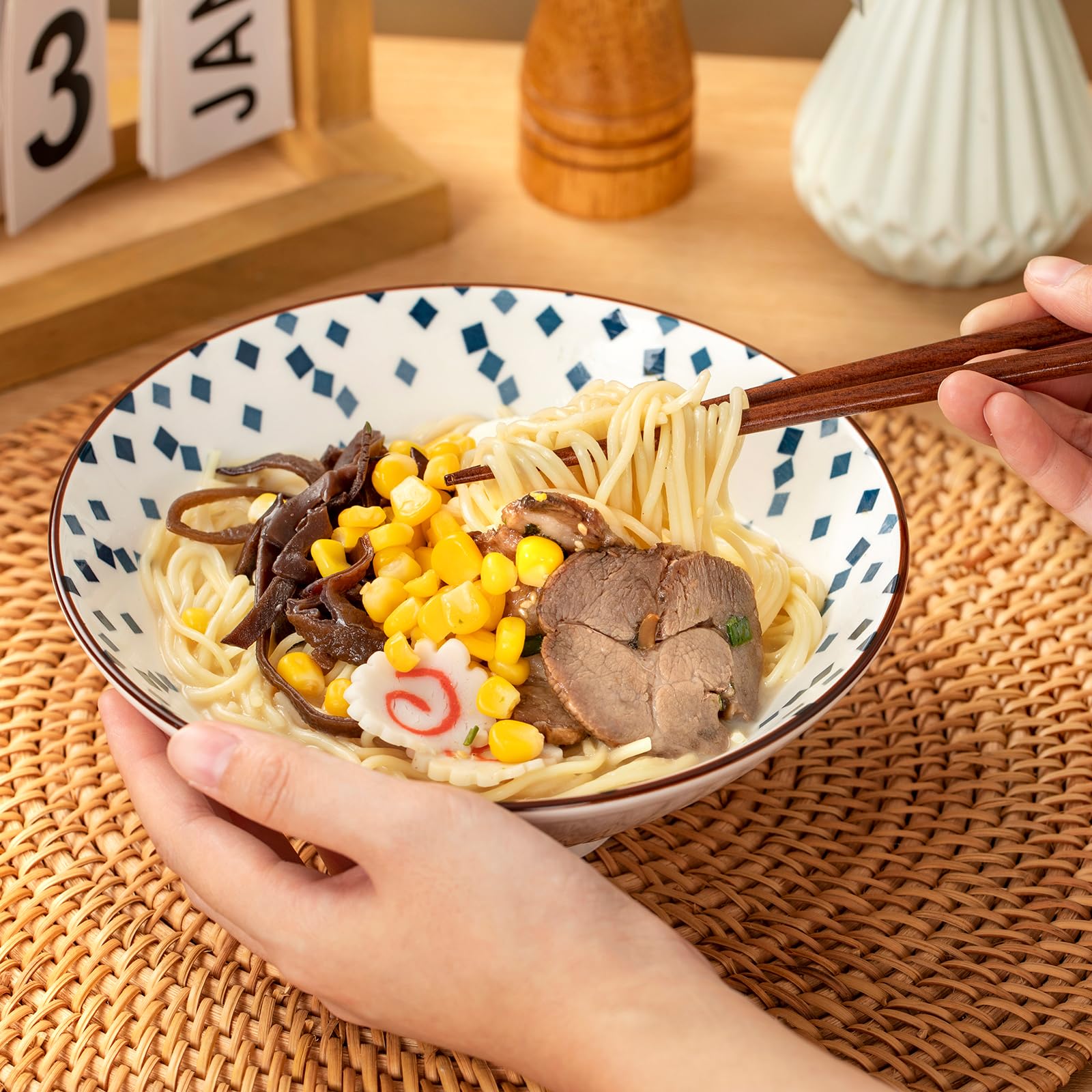 2 Ramen Schüsseln Keramik Set – 1000 Ml, Mit Löffel & Essstäbchen, Mikrowellen- & Spülmaschinengeeignet, Grün