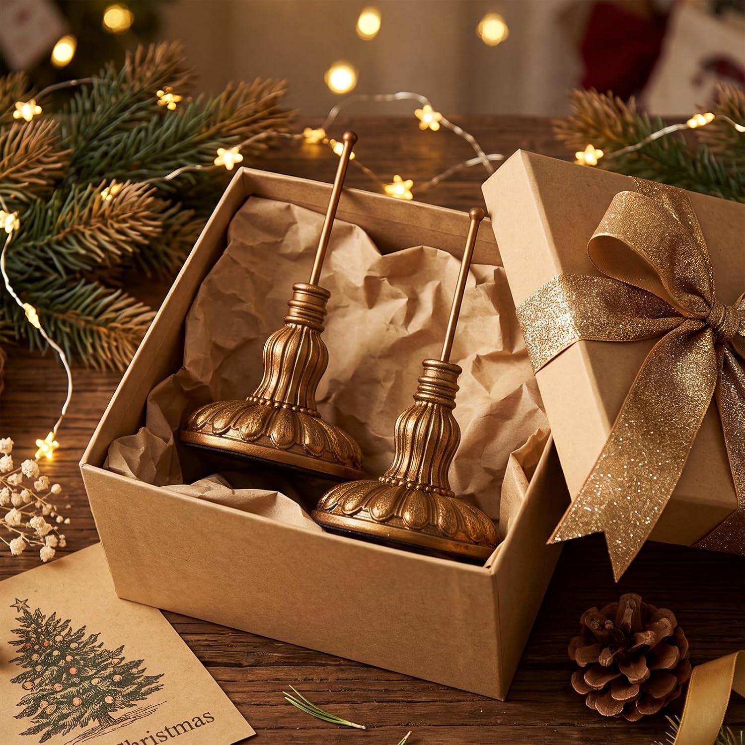 Yalikop 2 Pack 7'' Christmas Resin Gold Finial Holder