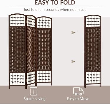 HOMCOM 3 Panel Room Divider, Folding Privacy Screen, 5.6', Brown