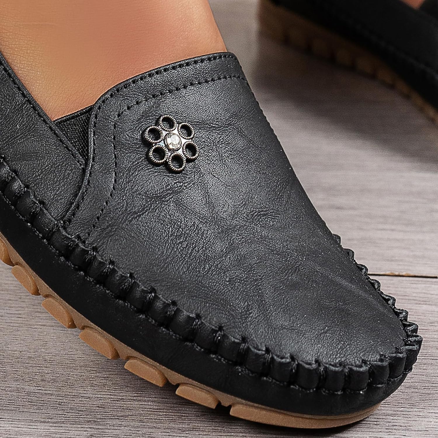 Orthopedic Shoes for Women,Leather Flowers Arch Support Flats Slip On Loafers No Heel Round Toe Wide Width Lightweight Sneakers Walking Casual Dressy Vintage Outdoor Comfortable Shoe - Image 8