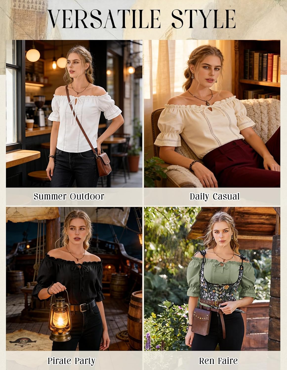 Scarlet Darkness Peasant Blouses for Women Off The Shoulder Top Puff Sleeve Renaissance Shirt - Image 7