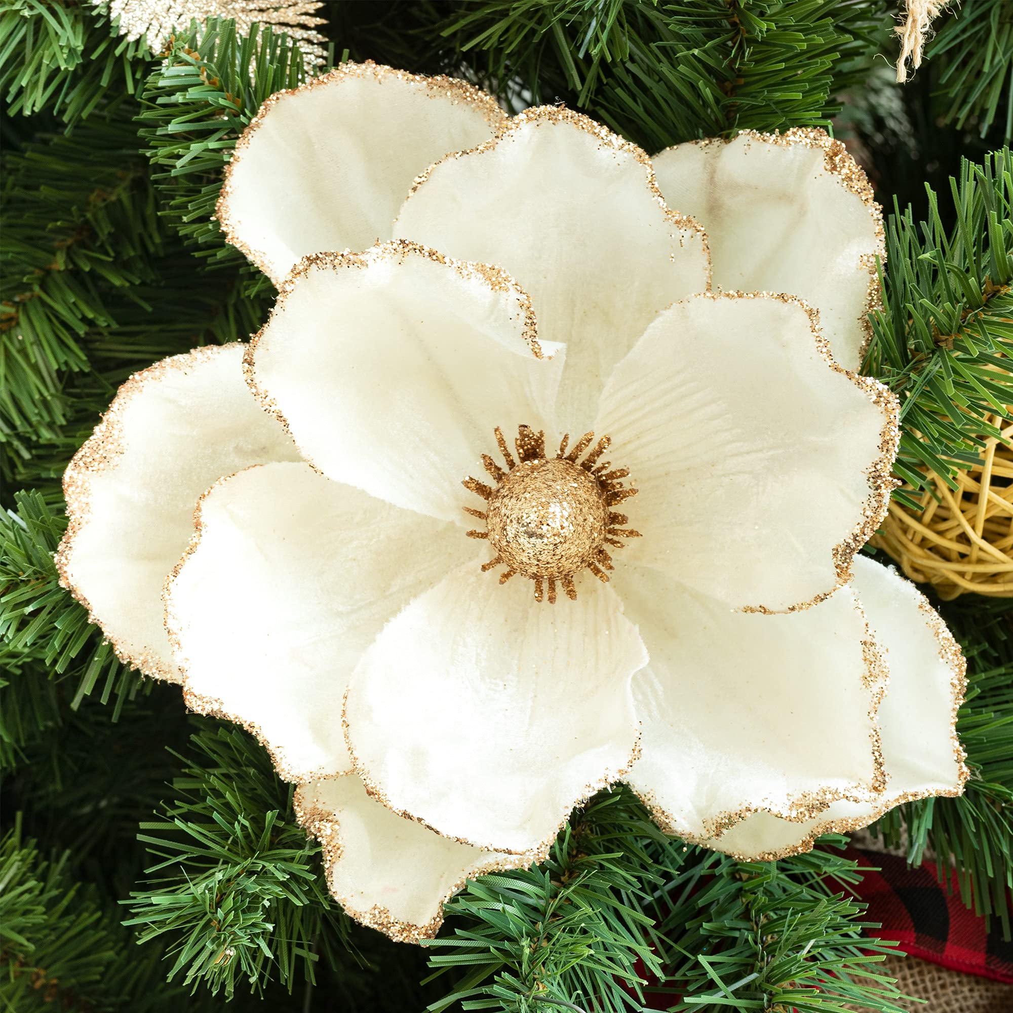 Algado 6pz di Fiori di Stella di Natale Artificiali Glitterati,Fiori di Stella di Natale Glitterati di Natale da 6,3 Pollici,Ornamenti per Albero di Natale di Stella di Natale Scelte Floreali(Bianco