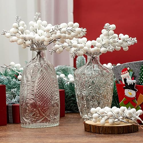 Miniatura 6 de Paquete de 24 tallos con bayas y purpurina para Navidad, artificiales, de 7.5pulgadas, adornos para el árbol de Navidad, para hacer coronas de