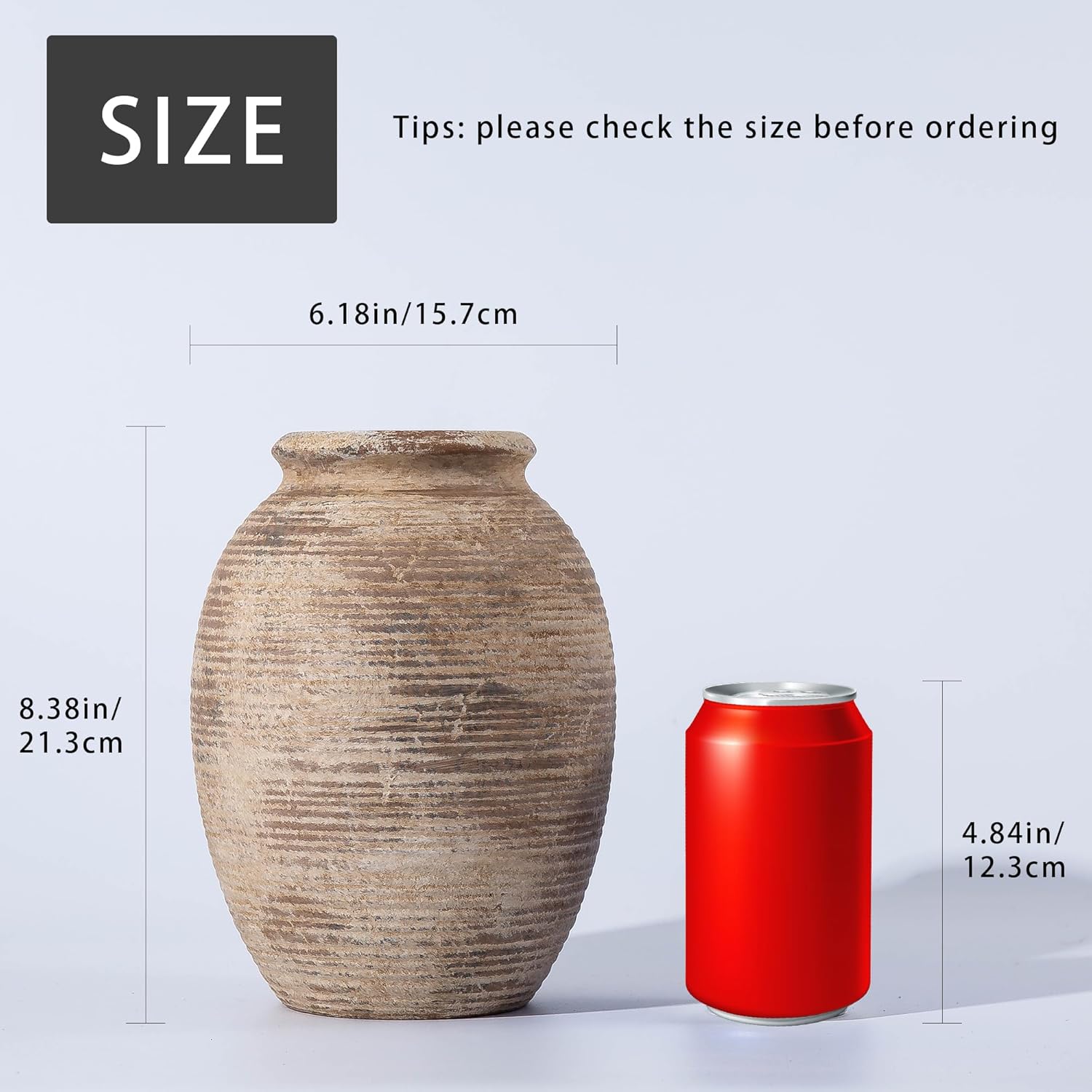 Rustic Ceramic Flower Vase - 8in Vintage erracotta Vase for Home Decor - Christmas Decorative TFlower Bud Vases, Mondern Farmhouse Vase - Living Room Shelf Decor Table, Lyeec - Image 2