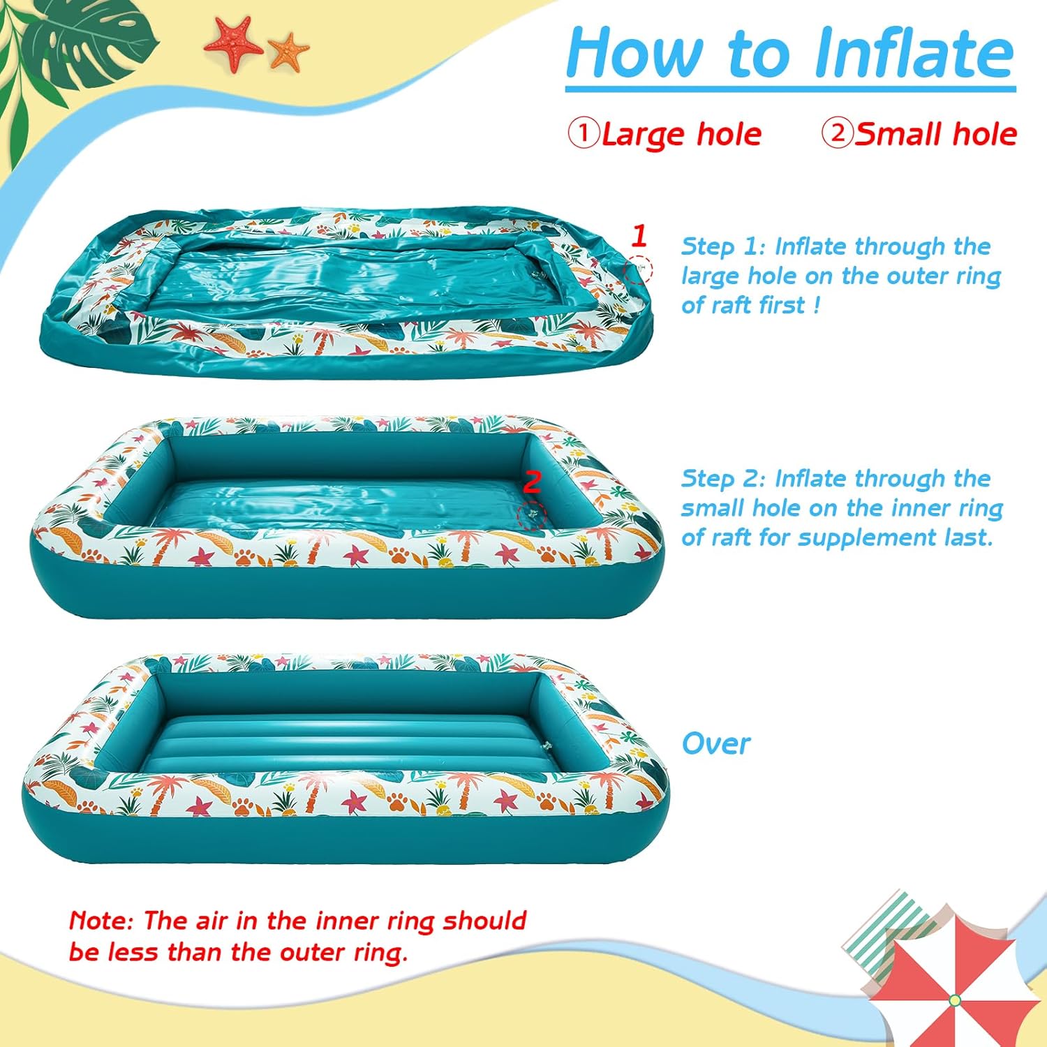 BINGPET Inflatable Dog Floating Raft for Summer Pool, Durable and Foldable Pet Pool Rafts & Inflatable Ride-ons, with Cute Footprint and Bone Patterns, Hold Up to 100 pounds (Hawaii)