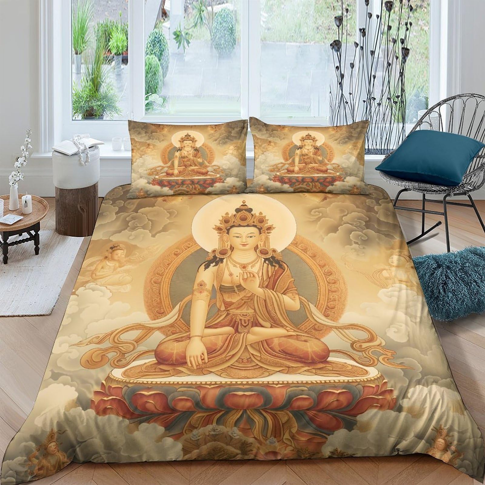 Ctjqhvkz Style-9 3D Printed Buddha Mandala Fitted Sheet Microfiber Soft Beige Zen Mattress Cover For Bedroom Guest Room Decor Protection Single（135X200cm）