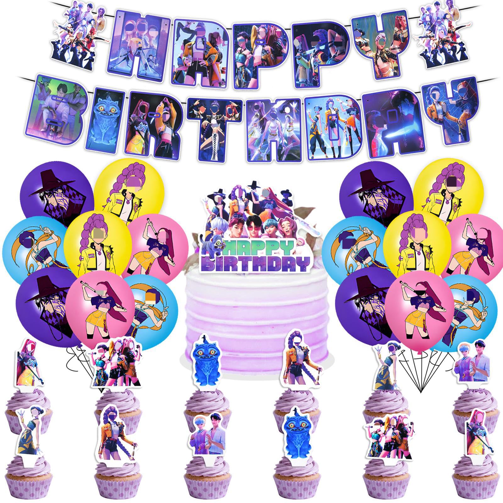 30PCS Demon Party Decorations, Cartoon Theme Birthday Decorations With Banner Latex Balloons Cake Topper Cupcake Toppers, Birthday Party Supplies for Kids Boys And Girls — image 1
