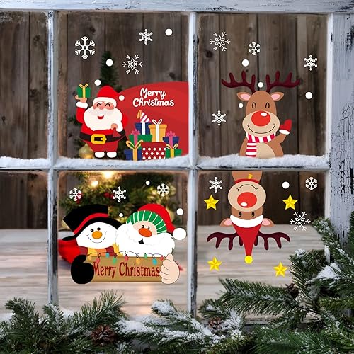 Miniatura 5 de CCINEE 352 calcomanías de Navidad para ventana copos de nieve Papá Noel reno muñeco de nieve Navidad para Navidad decoración de fiestas suministros