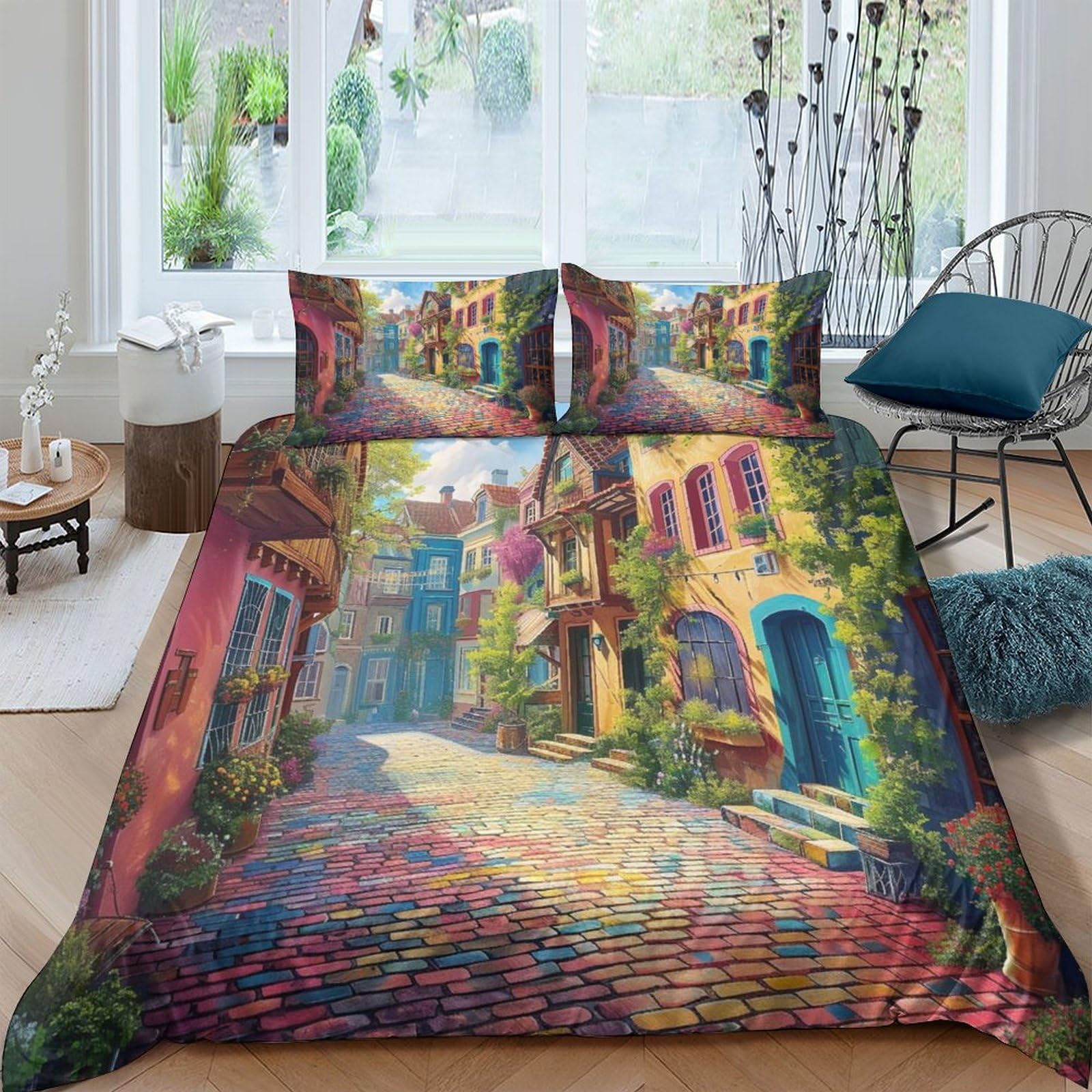 Housse de couette parure de lit en feuilles 3D microfibre 200x200cm pour lit deux places