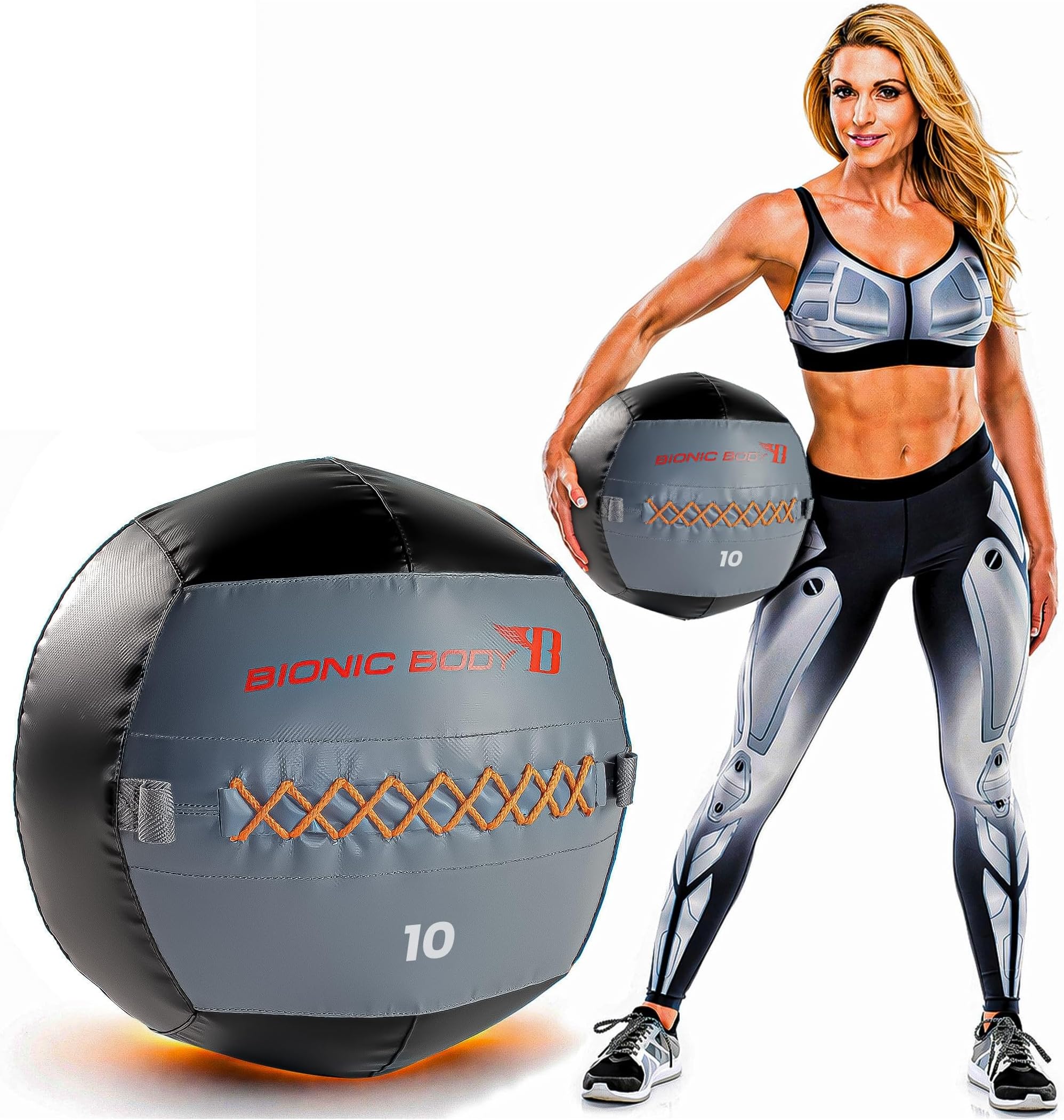 Bionic Body Soft Medicine Ball Weighted Slam Wall Ball for Cardio Workout and Core Training – Ideal for Squat, Lunge, and Partner Toss – 6, 10, 14, 20 lb.