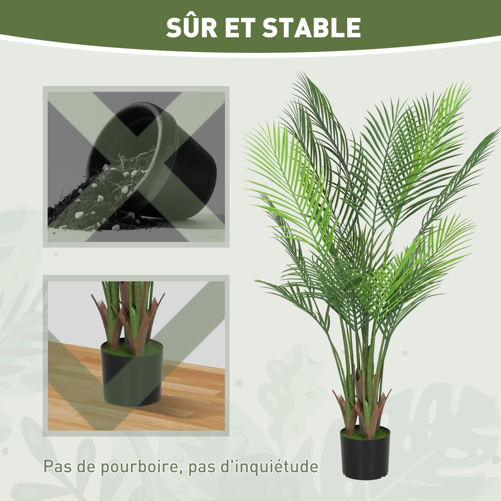 HOMCOM Plante Artificielle intérieure 120 cm, Palmier Arbre Artificiel avec Flocage et Pot en Plastique, Fausse Plante décoration pour Maison, Salon, Bureau, Chambre, Vert