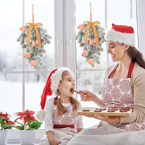 Miniatura 5 de Super Holiday Decoraciones de Navidad flocadas, 2 coronas artificiales de terciopelo café claro con lazo para colgar en la puerta delantera,