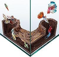 FISHNOSH Aquarium Cave Hideout: Natural Driftwood-Like BPA-Free Corner Shelter for Betta, Guppy, Tetra, Corydoras | 5.1x2x2.7in Fish Tank Decor