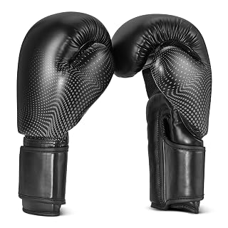 Amazon Basics Guantes de Boxeo de Cuero Sintético para Hombres y Mujeres - Guantes de Entrenamiento para Sparring, MMA, Muay Thai - Diseño Ergonómico y Transpirable con Soporte de Muñeca - Negro - Amazon product rated Grade A